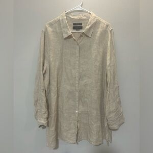 100% Linen Tahari Light Beige Casual Button Down Shirt 0164